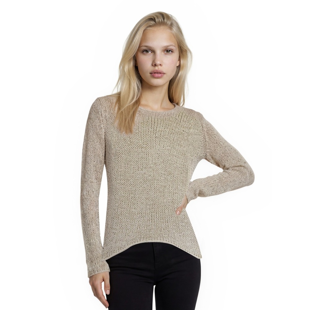 Sans Souci Sweater Women's Size Small‎ Beige Open Knit High Low Classic
